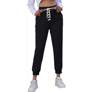 Monroe black lace up joggers sweatpants size small ￼